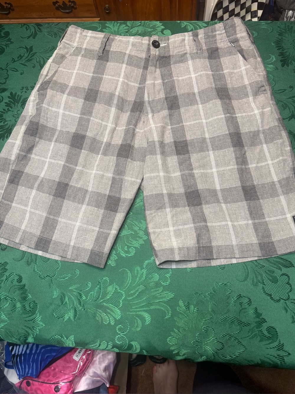 Men's Gray Casual Style Billabong Men's Gray Plaid Chino Shorts Cotton Polyester